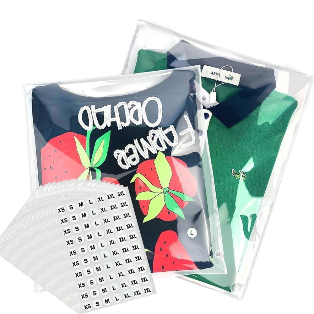 PigPotParty 100PCS 10x 13 & 100PCS 12x 15 Cellophane Plastic T Shirts Bags, Clear Poly Bags with Size Stickers, Resealable Self-Sealing for Small Business, Packaging Clothing, Shirts
