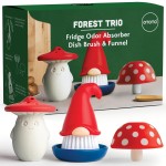 OTOTO Forest Trio Bundle of Beardy, Magic Mushroom, Fun Guy - Gnomes Dish Brush, Fungilicious Kitchen Funnel, Fridge Deodorizer, Mushroom Decor Cute Kitchen Accessories, Unique Mushroom Gnome Gifts
