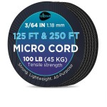 TECEUM Micro Paracord - Black - 1.18 mm x 250 ft - Micro Utility Cord - Thin Braided Paracord Rope Nylon Polyester - Wind Chime Replacement - Survival Strong String 016c