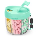 AMOOS Cute Pill Dispenser with 7 Large Compartments, Portable Pill Bottle Organizer with Wide Opening for Easy Use, Anti-Mix Pill Organizer for Travel, BPA-Free Pill Container, Green