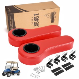 10L0L Golf Cart Rear Seat Kit Arm Rest Set with Cup Holder for Yamaha EZGO Club Car Golf Cart UV-Proof Coating Long Lasting, No Drilling Kits Include (Red)