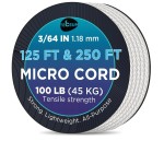 TECEUM Micro Paracord - White - 1.18 mm x 250 ft - Micro Utility Cord - Thin Braided Paracord Rope Nylon Polyester - Wind Chime Replacement - Survival Strong String 007c
