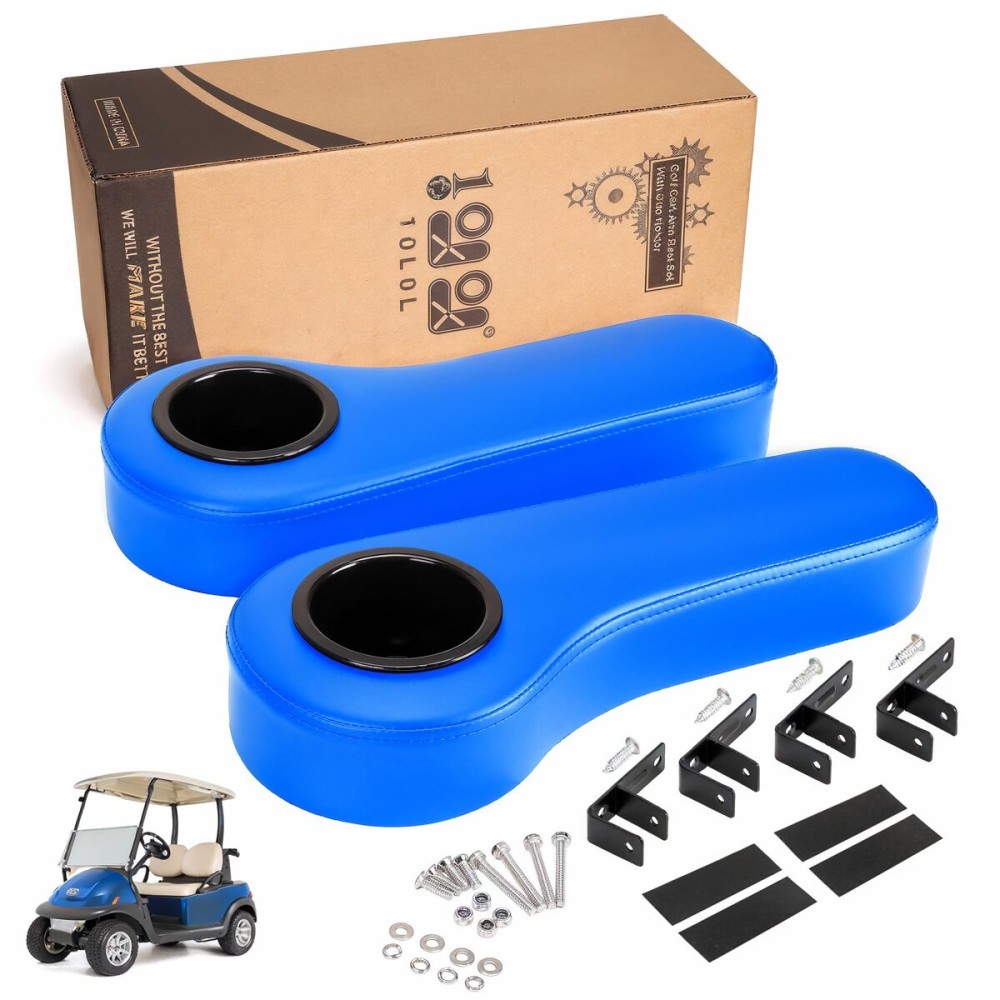 10L0L Golf Cart Rear Seat Kit Arm Rest Set with Cup Holder for Yamaha EZGO Club Car Golf Cart UV-Proof Coating Long Lasting, No Drilling Kits Include (Blue)
