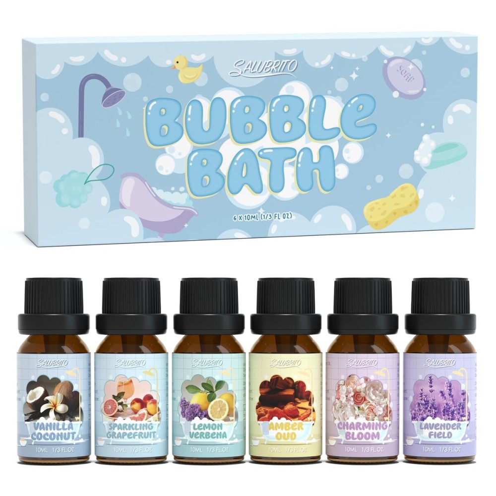 SALUBRITO Bath Fragrance Oils, Premium Essential Oil Set for Diffuser, Soap, Candle Making Scents, Vanilla & Coconut, Sparkling Grapefruit, Lemon Verbena, Amber Oud, Charming Bloom, Lavender Field