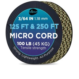TECEUM Micro Paracord - Camo - 1.18 mm x 250 ft - Micro Utility Cord - Thin Braided Paracord Rope Nylon Polyester - Wind Chime Replacement - Survival Strong String 788c