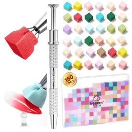Beetles 150Pcs Soft Nail Sponges for Ombre, Colorful Nail Sponge with Grabbing Pen, Blooming Nails Art Brushes, Gradient Manicure DIY Tools, Professional Accessories Supplies for Home and Salon Use