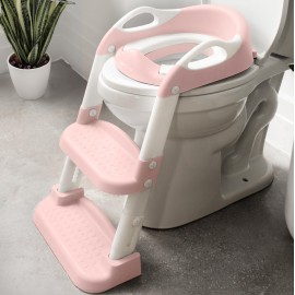 Jool Baby Potty Training Seat with 2 Step Ladder for Toddlers - Splash Guard, Adjustable Height (Pink)