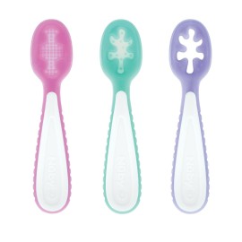 Nuby Baby\'s First Spoons Set - (3-Pack) Feeding Utensils for Babies - 6+ Months - Pink/Aqua/Purple
