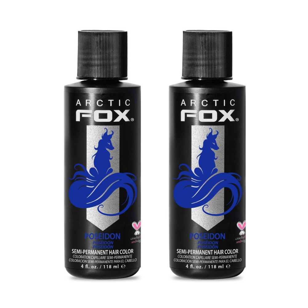 Arctic Fox Semi-Permanent Hair Dye, Vegan & Cruelty-Free, Vibrant Blue Color, Ammonia-Free, Peroxide-Free, Conditioning Formula, Poseidon, 4 Fl Oz (Pack of 2)