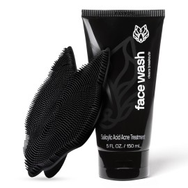 Black Wolf Charcoal Face Wash & Silicone Scrubber Set for Men - Daily Grooming & Hygiene Essentials for Mens Skin Care