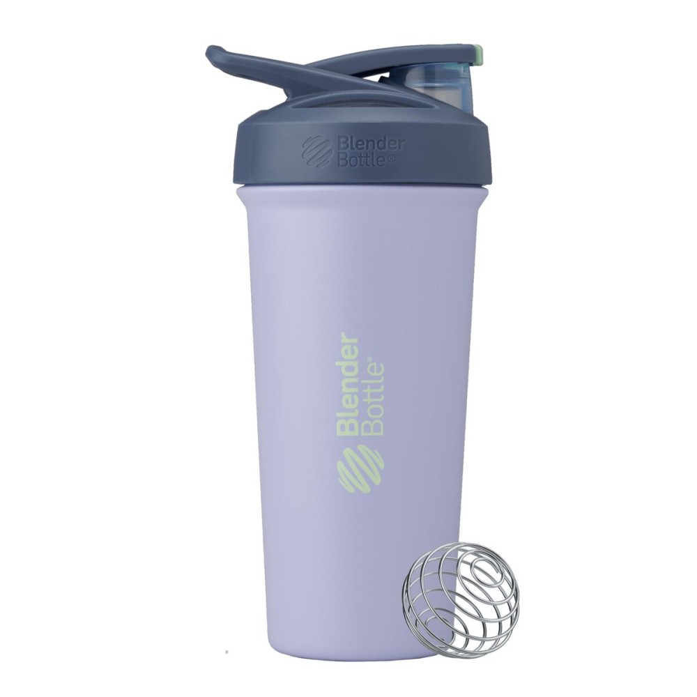 BlenderBottle Strada Sleek Shaker Cup Insulated Stainless Steel Water Bottle with Wire Whisk, 25-Ounce, Violet