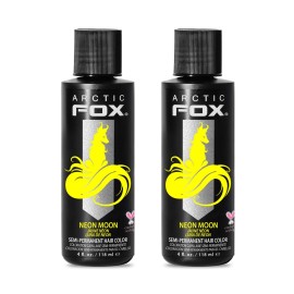 Arctic Fox Semi-Permanent Hair Dye, Neon Moon UV Reactive, Vegan & Cruelty-Free, Vibrant Neon Yellow, Ammonia-Free, Conditioning Formula, For All Hair Types, 4 Fl Oz (Pack of 2)