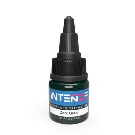 Intenze Dark Green Tattoo Ink 1/2 oz with Excellent Long-Lasting Opacity, Made in USA, Exceptional Skin Coverage, Sterilized and Direct from The Manufacturer