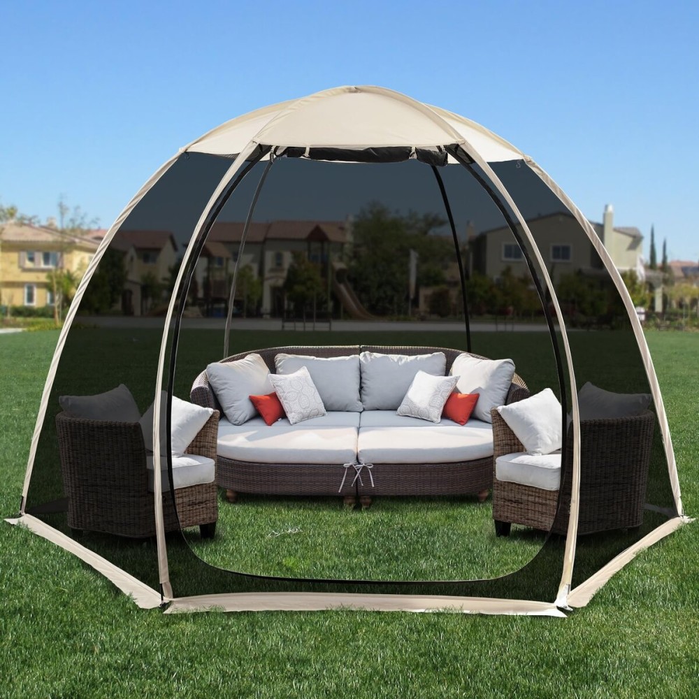 Alvantor Screen House Mesh Tent, 10 x10 FT Pop Up Outdoor Gazebo with Sun Shade Mosquito Net for Backyard Garden, Beige