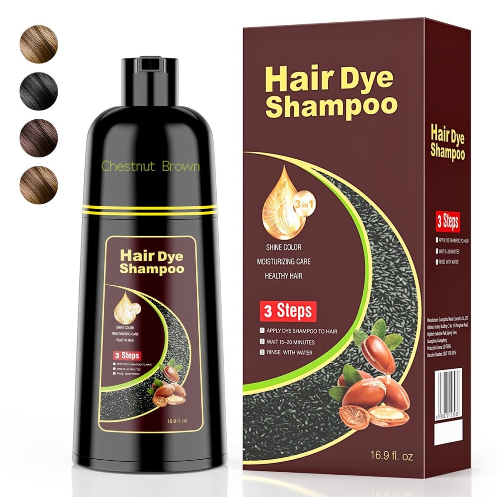 KAISASA Hair Dye Shampoo 3 in 1Argan Herbal Hair Color Shampoo Covers Gray Hair for Women and Men (16.9 fl.oz Chestnut Brown)