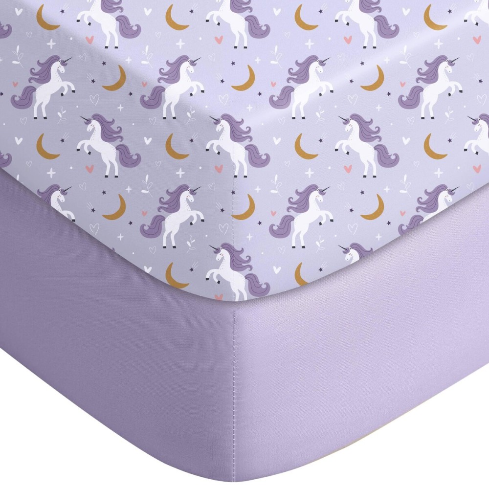 Yoofoss Baby Crib Sheets for Boys Girls, Fitted Crib Sheet 2 Pack for Standard Crib and Toddler Mattress, Super Soft Microfiber Baby Sheet 28x52x8in(Purple+Unicorn)