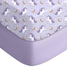 Yoofoss Baby Crib Sheets for Boys Girls, Fitted Crib Sheet 2 Pack for Standard Crib and Toddler Mattress, Super Soft Microfiber Baby Sheet 28x52x8in(Purple+Unicorn)