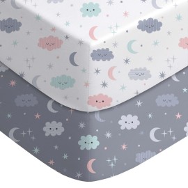 Yoofoss Pack and Play Sheets Fitted, Mini Crib Sheets 2-Pack for Pack N Play Mattress, Stretchy Playard Sheet, Soft and Breathable (Cloud)