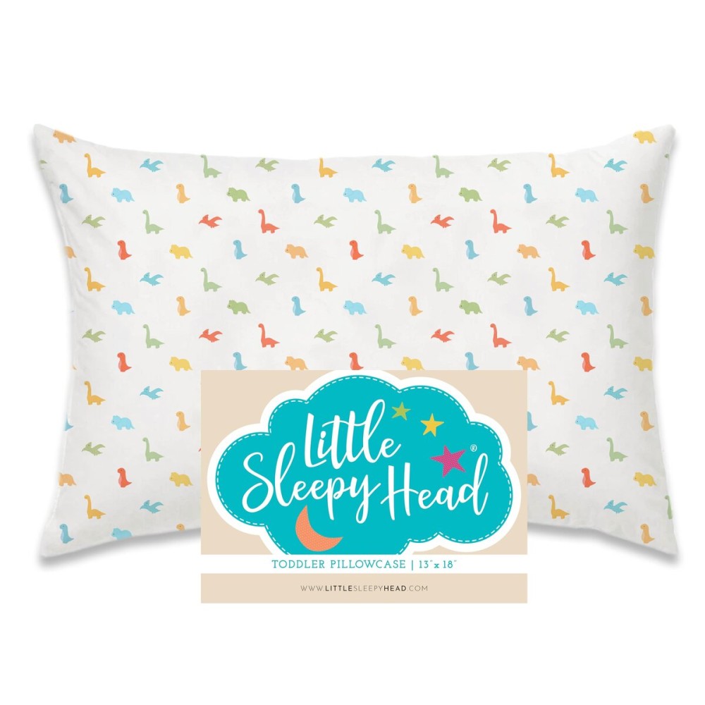 Little Sleepy Head Toddler Pillowcase, 100% Cotton & Hypoallergenic Pillow Case for Toddler Pillow, Snug Fit Envelope Pillowcase, 13x18 Pillowcase, Pilllow Sold Separately (Little Dinos)