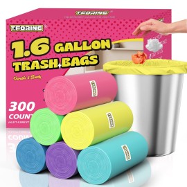 T.FORING 300 Count 1.6 Gallon Mini Trash Bags - 6 Liter Colored Small Garbage Bags Unscented Mini Can Liners Leakproof & Tear Resistant for Bathroom Office Dorm Car