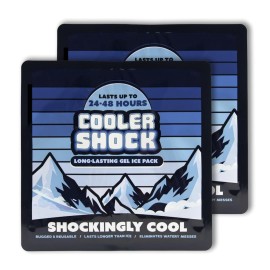 Cooler Shock Reusable Prefilled Ice Packs for Coolers & Lunch Boxes - 48 Hours Long Lasting Cold Freezer Packs for Lunchbox, Non-Toxic Gel Ice Pack for Camping, Lunch Bags, Road Trips, 2 Pack(10x10)