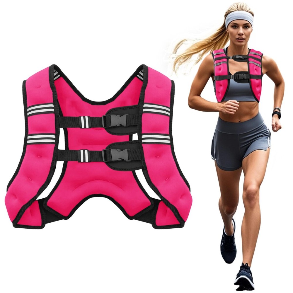Poudee Weighted Vest, 12LB Weight Vest for Men Women, Body Weight Vests Adjustable with Reflective Stripe for Strength Training, Running, Training Workout, Jogging, Walking - 12LB, PINK
