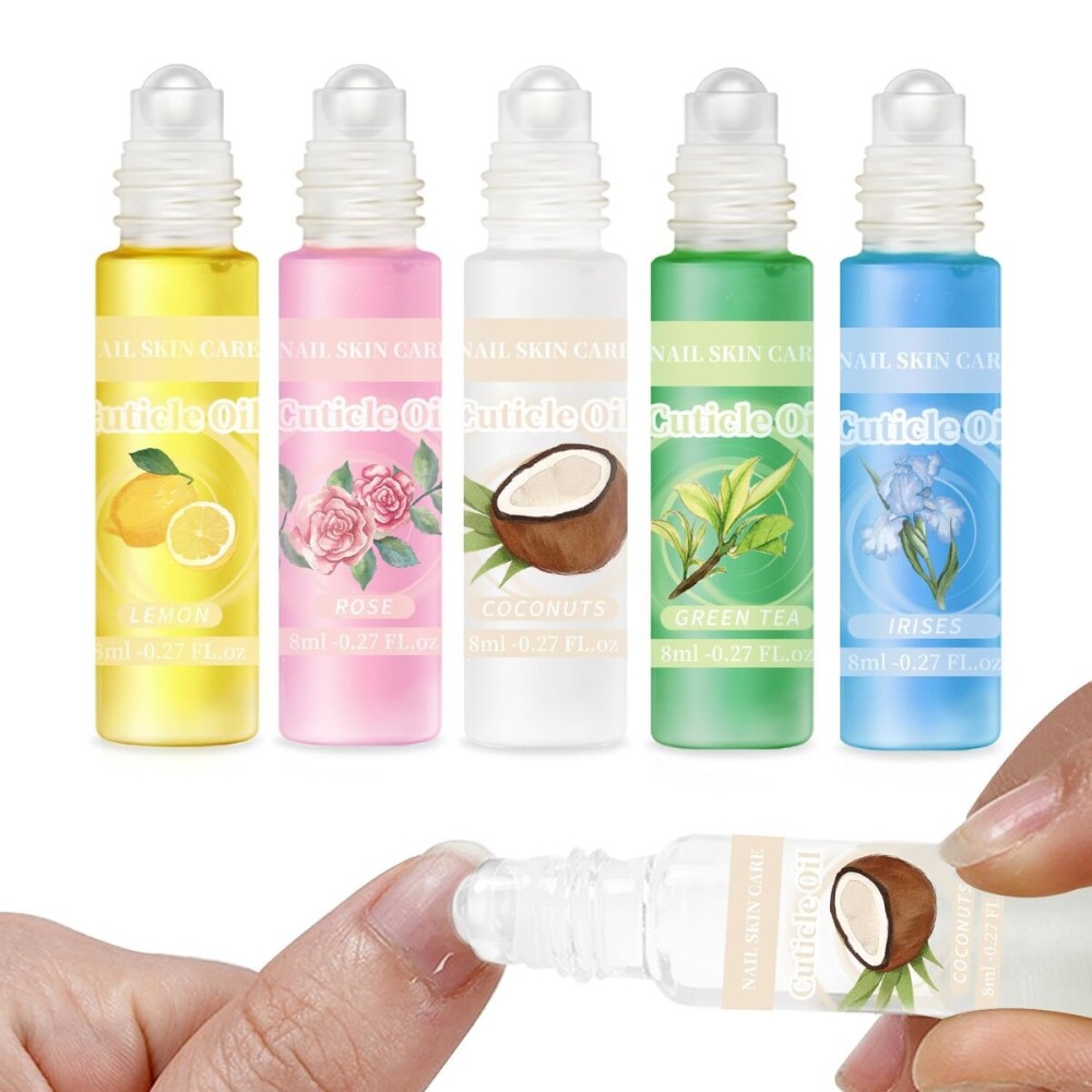 SULLMAR 5pcs Cuticle Oil Roller Nourishing Moisturizing Roll On Cuticle Oil for Convenient Portable Nail Rollerball for On the Go Hydration and Care