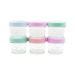 WeeSprout Baby Food Storage Glass Jars w/Lids (4 oz, 24 Pack) Pastel Variety, Snack, Reusable Small Containers, Fridge or Freezer, Microwave & Dishwasher Safe, Essentials for Infants