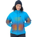 DEWBU Heated Jacket for Women with 12V Battery Pack Winter Outdoor Soft Shell Electric Heating Coat, Women\'s Ice Blue, L
