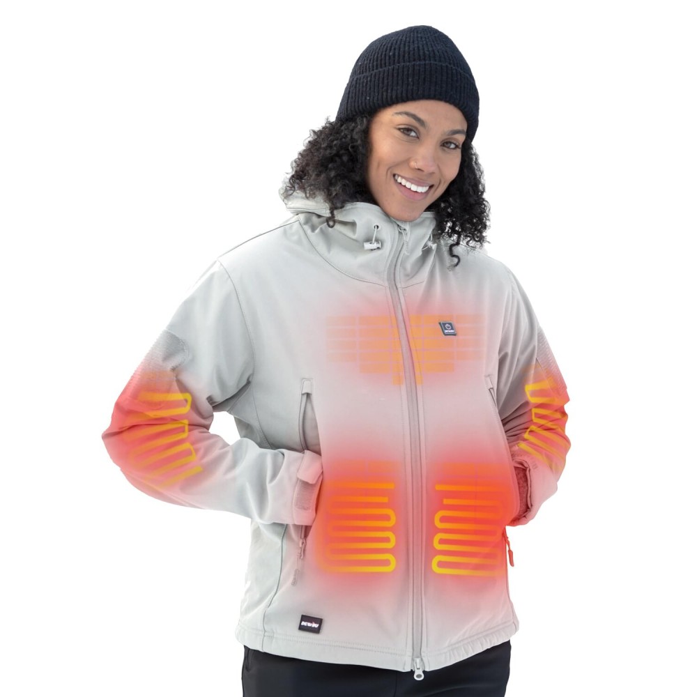 DEWBU Heated Jacket for Women with 12V Battery Pack Winter Outdoor Soft Shell Electric Heating Coat, Women\'s Ice Grey, M