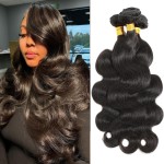 12A Human Hair Bundles Body Wave 14 16 18 Inch - 100% Unprocessed Brazilian Virgin Hair Extensions 3 Bundles Quick Weave Natural Black