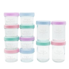 WeeSprout Baby Food Storage Glass Jars w/Lids (4/8 oz, 12 Pack) Pastel Variety, Snack, Reusable Small Containers, Fridge or Freezer, Microwave & Dishwasher Safe, Essentials for Infants
