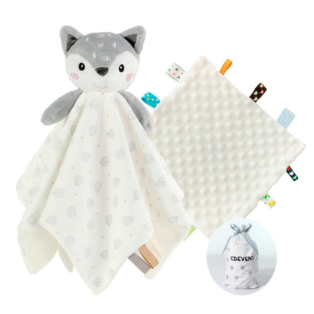 CREVENT Cozy Plush Baby Security Blanket, Loveys for Baby Girls and Boys, Birthday (Deer+Tag)