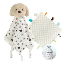 CREVENT Cozy Plush Baby Security Blanket, Loveys for Baby Girls and Boys, Birthday (Dog+Tag)
