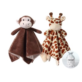 CREVENT Cozy Plush Baby Security Blanket, Loveys for Baby Girls and Boys, Birthday (Monkey+Giraffe)