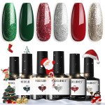 Modelones Christmas Gel Nail Polish Set, 6 Colors 2025 Winter Sparkle Dark Green Red Silver Champagne Rose Gold Glitter Gel Polish Kit New Year Soak Off Nail Art Manicure Salon DIY Home Gift