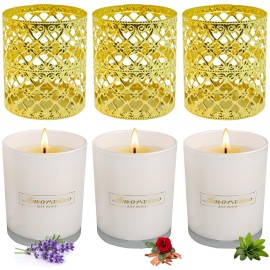 6 Pack Candles for Home Scented Aromatherapy Candles Gifts Set for Women, 3 Pack 120 Hour Long Lasting White Candles with 3 Gold Candle Holders, Mothers Day Gifts for Mom, Birthday Present