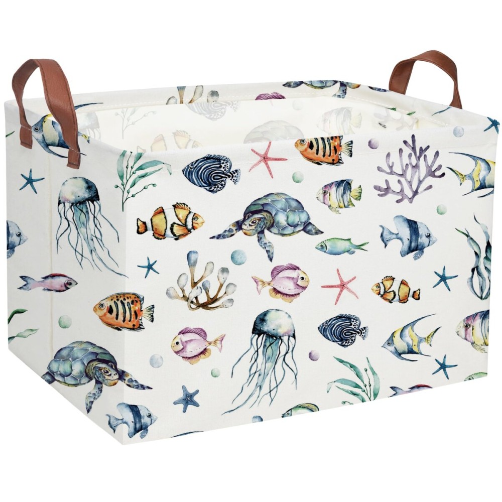 Sanjiaofeng Rectangular Kids Basket Ocean Storage Bins,Boys and Girls Storage Basket with Handles.Clothers,Toys,Books,Kid\'s Gifts Bins. (Ocean)