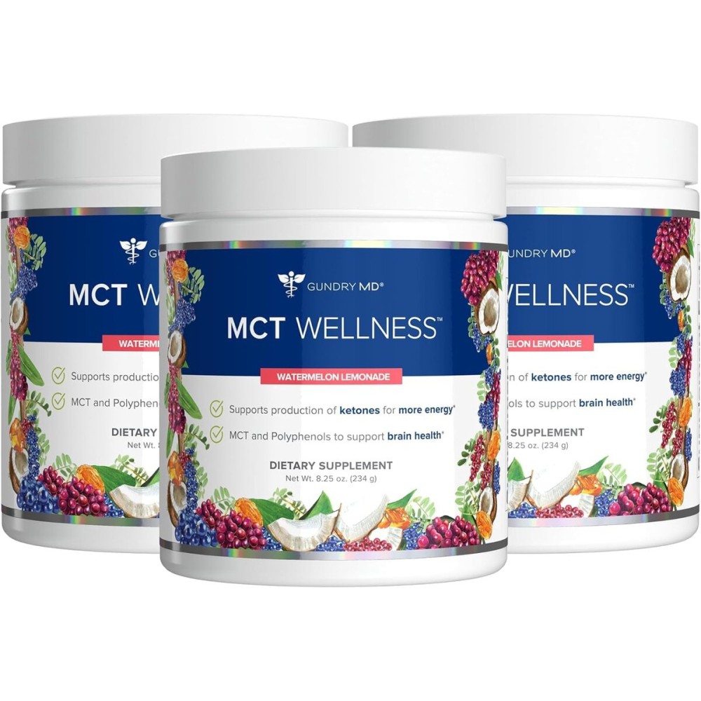 Gundry MD MCT Wellness Powder to Support Energy, Ketone Production and Brain Health, Keto Friendly, Sugar Free (90 Day Supply, Watermelon Lemonade)