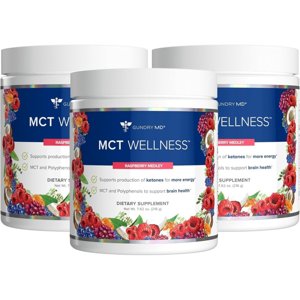 Gundry MD MCT Wellness Powder to Support Energy, Ketone Production and Brain Health, Keto Friendly, Sugar Free (90 Day Supply, Raspberry Medley)
