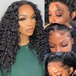 FIRIEYA 13x4 Deep Wave Lace Front Wigs Human Hair 180% Density HD Transparent Lace Frontal Wigs for Women Glueless Wigs Human Hair Pre-Plucked with Baby Hair 18 Inch