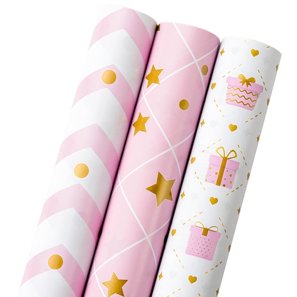 MAYPLUSS Pink Wrapping Paper Roll, Birthday Wrapping Paper for Girl, Pastel Pink Girly Gift Wrap Paper for Valentines Day, Christmas, Wedding, Baby Shower (Mini Roll, 17 inch x 120 inch Per Roll)