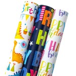 MAYPLUSS Dinosaur Birthday Wrapping Paper, Kid Gift Wrapping Paper, Happy Birthday Dinosaur Pattern Gift Wrap for Boys, Girls, Baby Shower(Mini Roll, 17 Inch x 120 Inch Per Roll)