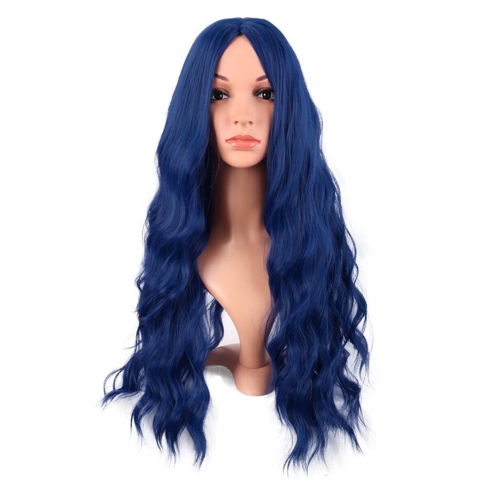 MapofBeauty 28 Inch/70 cm Long Wavy Middle Part with No Bangs Synthetic Fiber Curly Fashion Women Party Cosplay Wig (Mixed Blue)