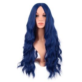MapofBeauty 28 Inch/70 cm Long Wavy Middle Part with No Bangs Synthetic Fiber Curly Fashion Women Party Cosplay Wig (Mixed Blue)