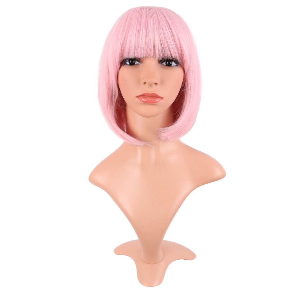 MapofBeauty 12 Inch /30 cm Fashion Lady Short Straight Synthetic Flat Bangs Bob Wig (Pink Pale)