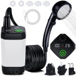 Portable Shower for Camping, [Long-Lasting] Spopal 6000mAh Rechargeable Camping Shower with Intelligent LED Display, 4 Spray Modes, IPX7 Waterproof Outdoor Camp Pump for Hiking, Travel, Car, Pet White