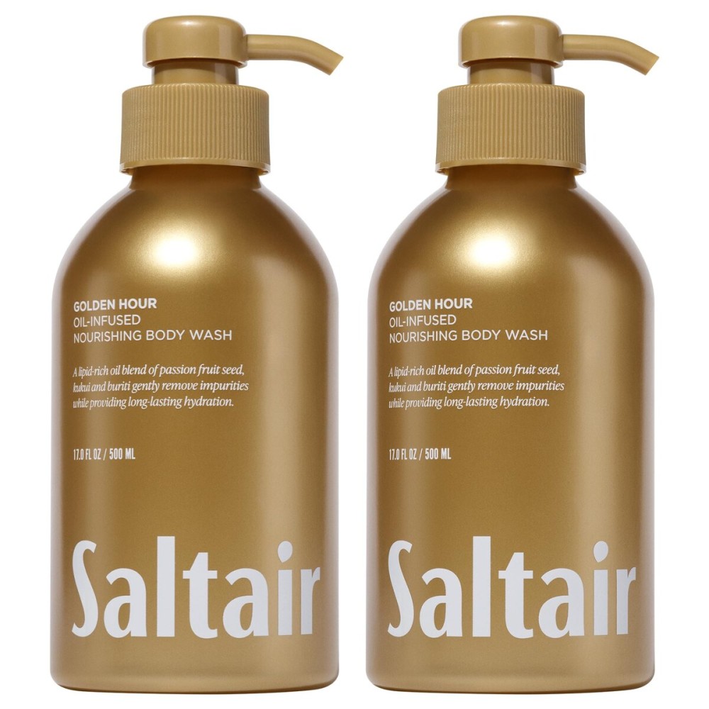 Saltair Body Wash, Golden Hour 2-Pack. Moisturizing Body Cleanser with Hydrating Ingredients. Luxury Shower Gel for Women and Men. Vegan, Cruelty-Free, Paraben-Free. 2x 17oz Pump Bottles