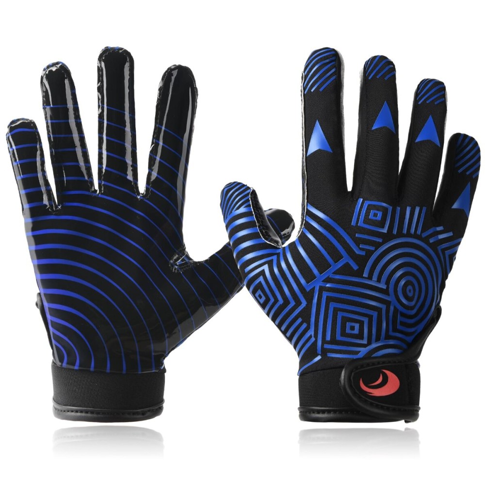 SPOMAT Pro 2.0 Youth Football Gloves Kids and Toddler Tacky Silicone Grip Receiver Gloves, Rocket Blue Ripples M/L