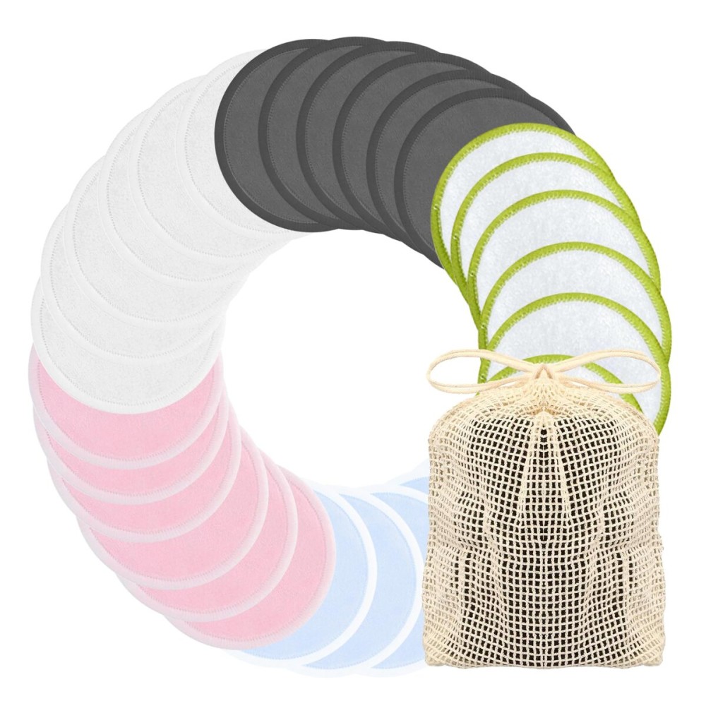 Chloven Reusable Cotton Rounds - 30 Pack Washable Bamboo Makeup Remover Pads for Gentle Cleansing Reusable Face Pads for Skincare & Nail Polish Removal with Mesh Storage Bag